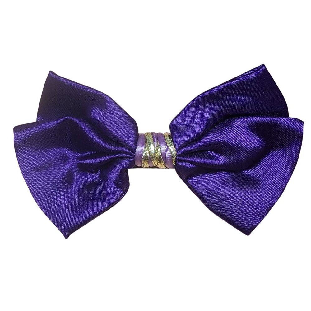 Vintage Philips Purple Gold Satin Hair Bow Barrette Clip Made in Korea Large